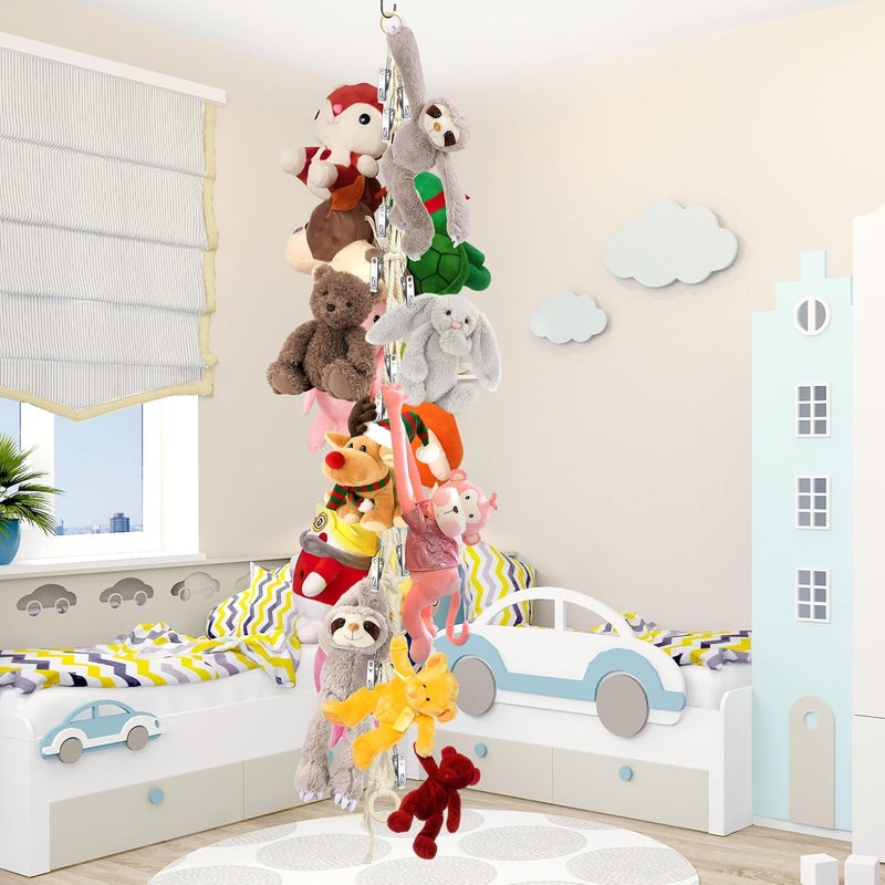 Dorblely Stuffed Animal Storage Hammock Corner - Hanging Stuffed Animal Holder with 20 PCS Metal Clips, Boho Stuffed Animal Organizer Chain for Hanging Hats Socks Holiday Cards - Image 5